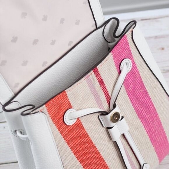 🌸HP🌸 Kate ♠️ Spade Leila Stripe Canvas Med. Flap Backpack! - Picture 8 of 9